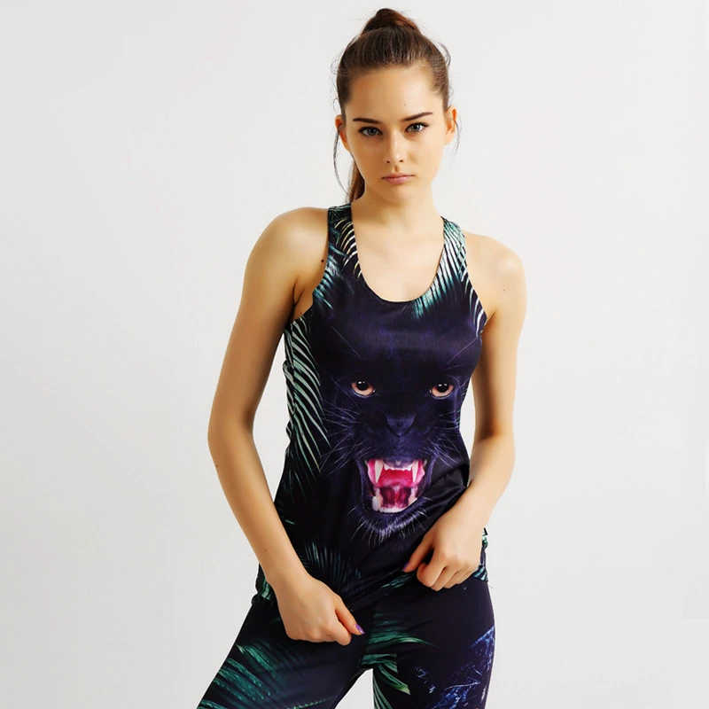 Panthers digital printing high-end quick-drying fitness top breathable shirt women Panthers digital printing high-end quick-drying fitness top breathable shirt women