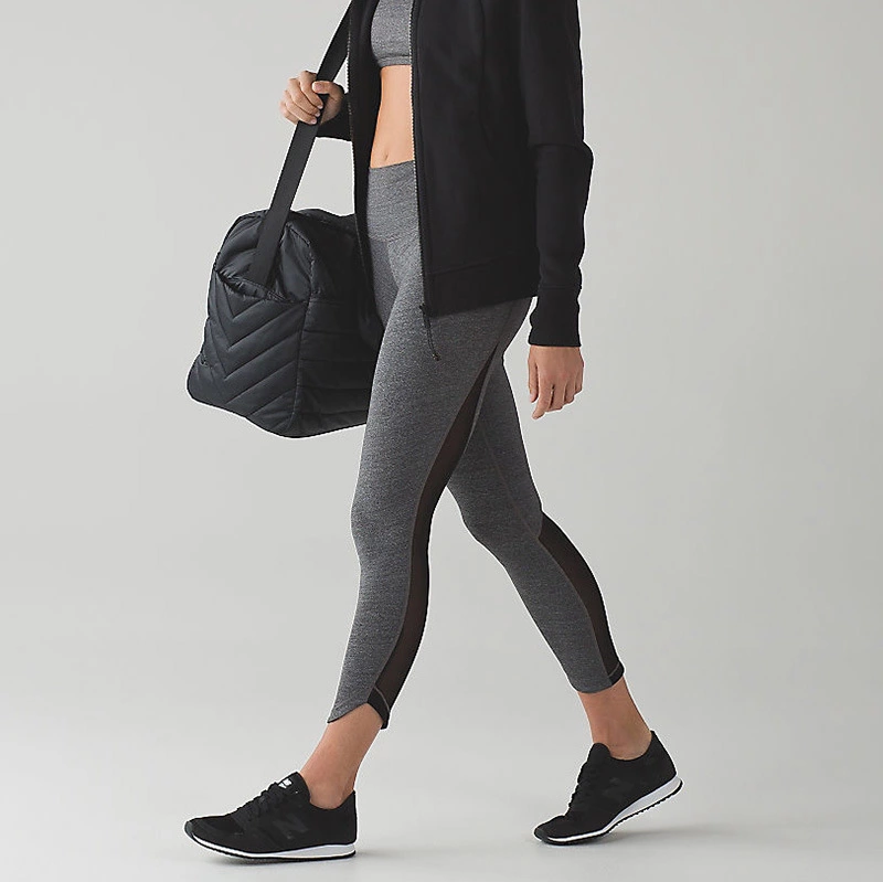 OEM High Waist Splicing Solid Color Women Nylon Leggings Yoga Pants with Mesh Pocket