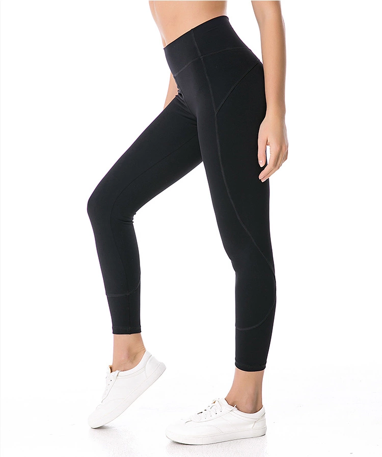 custom logo nylon spandex leggings high waisted splicing yoga pants