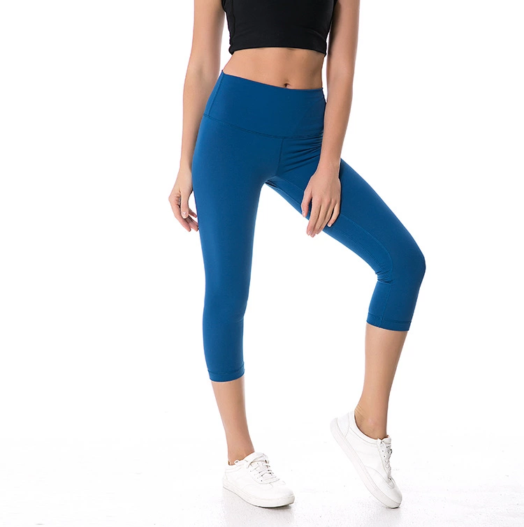 Wholesale Women Jogging Training Sports Nylon 3/4 Capri Yoga Pants Leggings