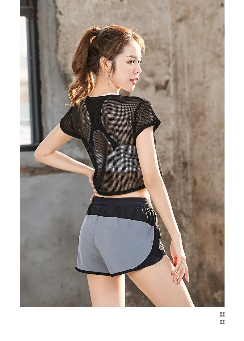 Yoga wear three-piece women's short sleeve shorts sports bra fitness sportswear wholesale