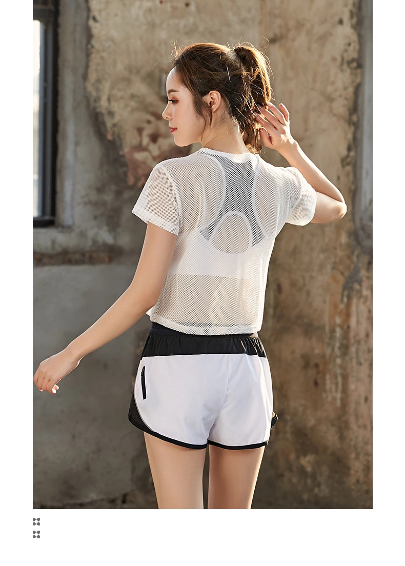Yoga wear three-piece women's short sleeve shorts sports bra fitness sportswear wholesale
