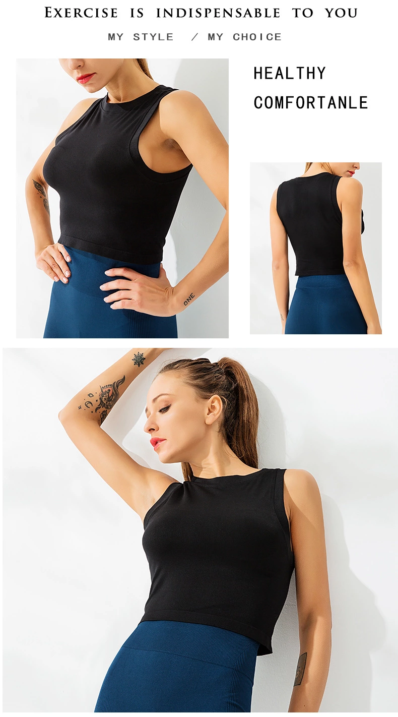 Workout clothes for women skintight yoga short sleeve running T-shirt seamless speed dry tank top for women