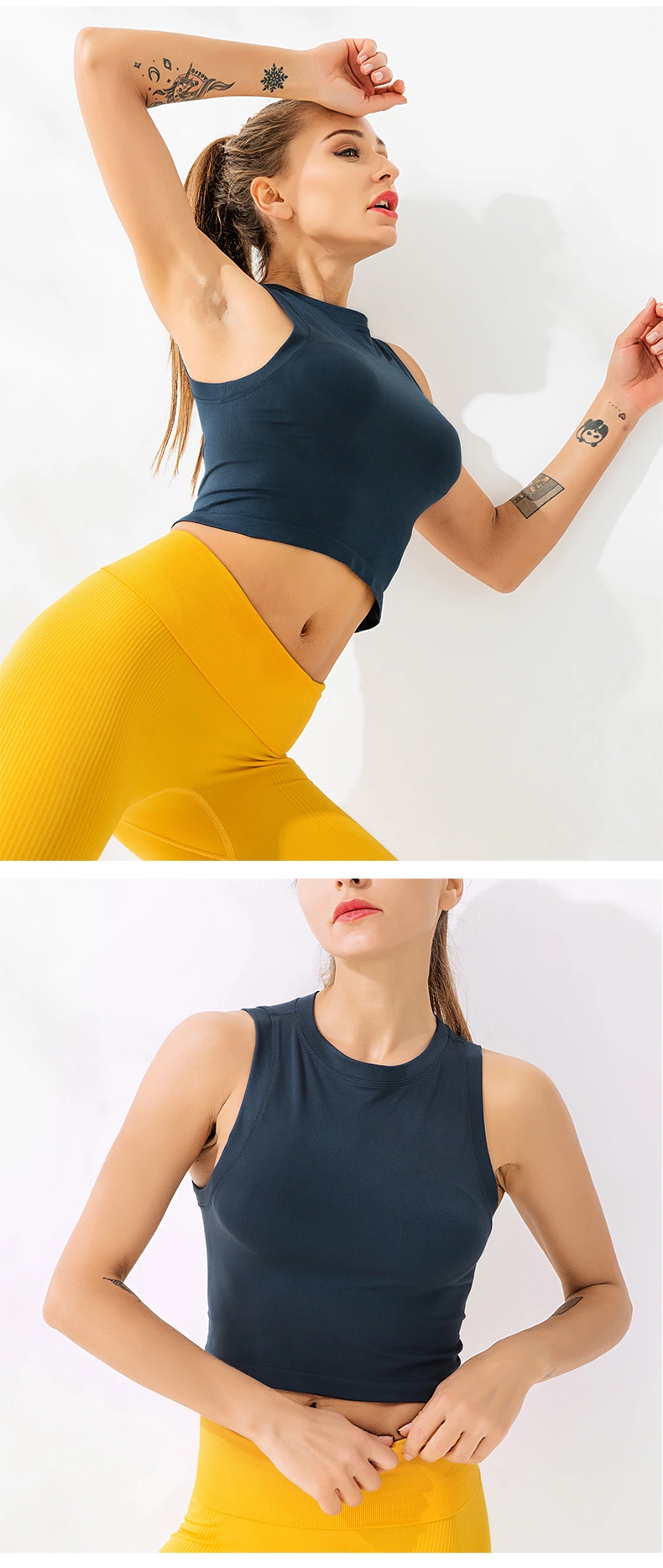 Workout clothes for women skintight yoga short sleeve running T-shirt seamless speed dry tank top for women