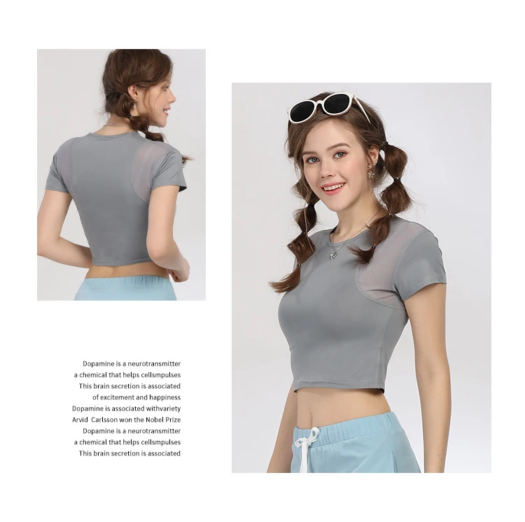 Women's short sleeve running speed dry T-shirt sports top breathable tight mesh yoga dress for women