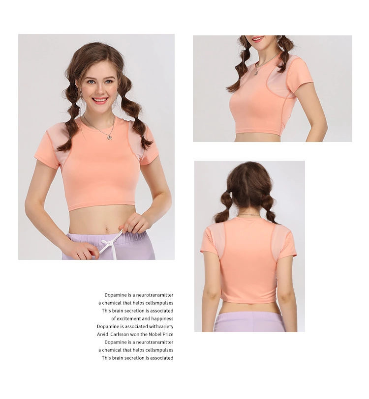 Women's short sleeve running speed dry T-shirt sports top breathable tight mesh yoga dress for women