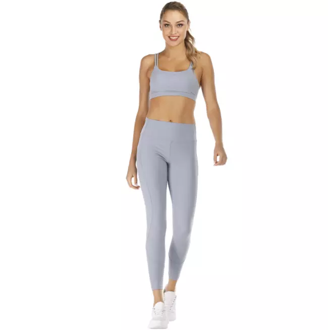 Custom Women Athletic Workout grey yoga set, high quality wholesale cheap yoga set@