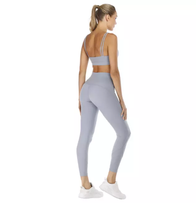 Custom Women Athletic Workout grey yoga set, high quality wholesale cheap yoga set@