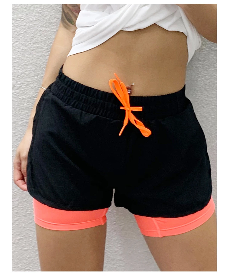product-750-913 Wholesale Women Double-Layer Yoga Shorts Custom Crane Spandex Girls Gym Booty Shorts Quick-Dry Casual Running Sports Shorts