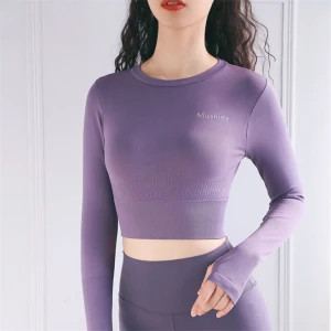 2019 Wholesale Solid Color Sport Wear Quick Dry Seamless Gym Fitness Yoga Shirt For Women