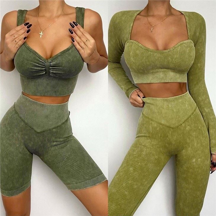 Seamless Ribbed Sport Wear 6PC Yoga Outfit Workout Set
