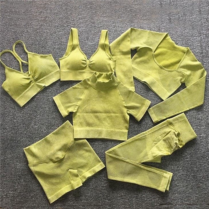 Seamless Ribbed Sport Wear 6PC Yoga Outfit Workout Set