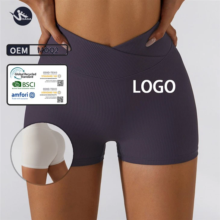 Fitness Butt Lift Tummy Control V Shape Jogging Gym Sports Workout Nylon Green Yoga Biker Shorts For Women