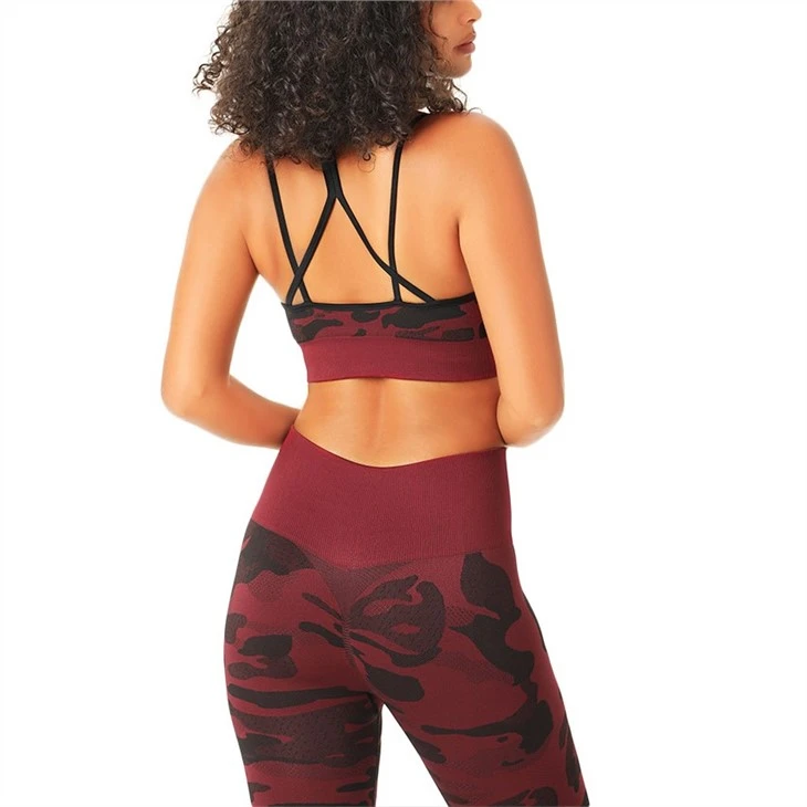 High Waist Seamless Yoga Pants Women Mesh Red Camouflage Fitness Pants Running Sports Tights