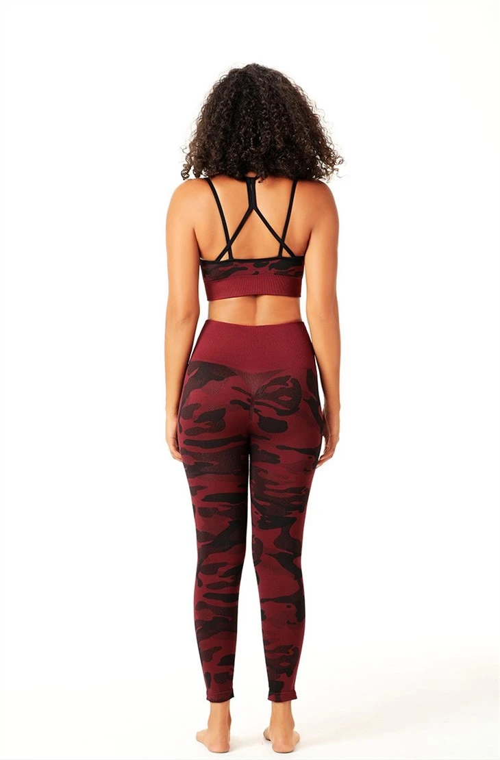 High Waist Seamless Yoga Pants Women Mesh Red Camouflage Fitness Pants Running Sports Tights