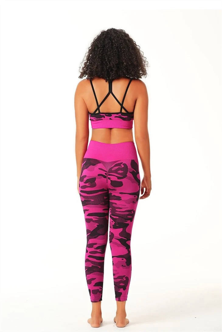 High Waist Seamless Yoga Pants Women Mesh Red Camouflage Fitness Pants Running Sports Tights