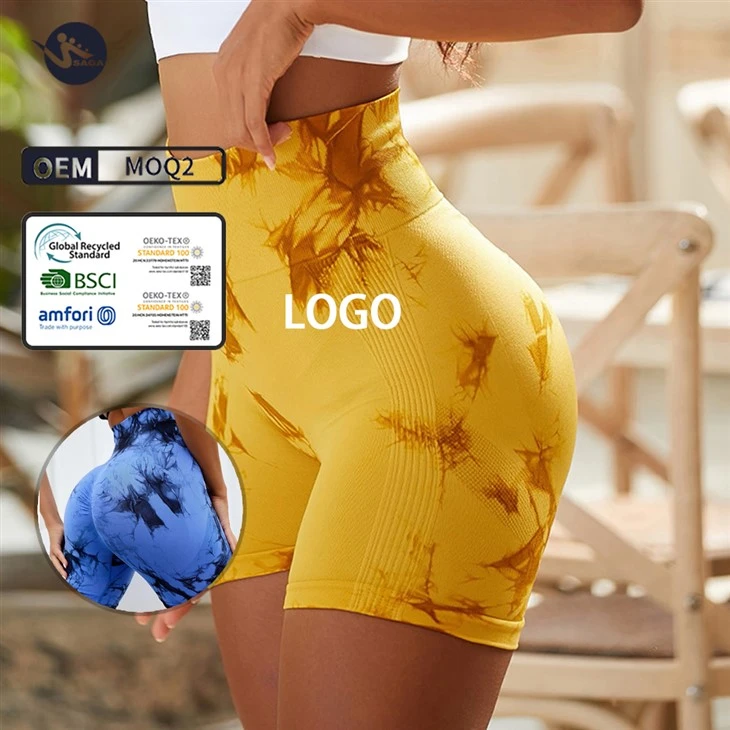 Hot Sales Fitness Stretchy Waistband Tie Dye V Back Yoga Shorts For Women Hot Sales Fitness Stretchy Waistband Tie Dye V Back Yoga Shorts For Women