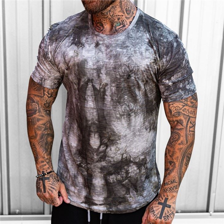 Men's Tights Strong Stretch Short Sleeve T-shirt Digital Printed Sports Fitness Clothes Men's Tights Strong Stretch Short Sleeve T-shirt Digital Printed Sports Fitness Clothes