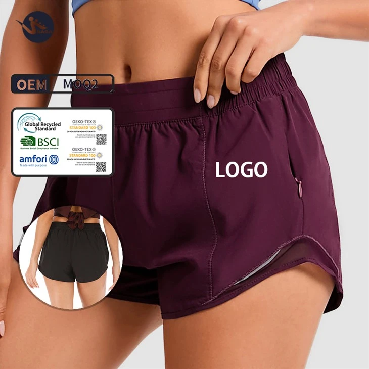 New Design Womens Active Wear High Rise Side Split Pocket Color-Block 2-In-1 Sports Shorts New Design Womens Active Wear High Rise Side Split Pocket Color-Block 2-In-1 Sports Shorts